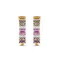 IGI Certified 2.10 Ct Multi Color Unheated Sapphire and Diamond 14K Yellow Gold Half Way Hoop Earrings by Fine Color Jewels