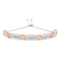 .925 Sterling Silver 1/4 Cttw Round-Cut Diamond X & Tapered Bar Miracle-Set Bolo Bracelet (I-J Color, I3 Clarity) - Two Tone Rose Gold & Silver by Bids.com