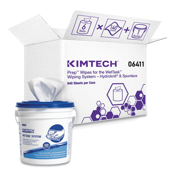WypAll Critical Clean Wipers for Bleach, Disinfectants, Sanitizers WetTask Customizable Wet Wiping System, w/Bucket, 140/Roll, 6/CT