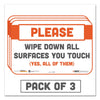 Tabbies BeSafe Messaging Repositionable Wall/Door Signs, 9 x 6, Please Wipe Down All Surfaces You Touch, White, 3/Pack