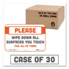 Tabbies BeSafe Messaging Repositionable Wall/Door Signs, 9 x 6, Please Wipe Down All Surfaces You Touch, White, 30/Carton