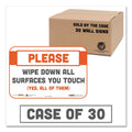 Tabbies BeSafe Messaging Repositionable Wall/Door Signs, 9 x 6, Please Wipe Down All Surfaces You Touch, White, 30/Carton