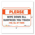 Tabbies BeSafe Messaging Repositionable Wall/Door Signs, 9 x 6, Please Wipe Down All Surfaces You Touch, White, 30/Carton