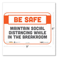 Tabbies BeSafe Messaging Repositionable Wall/Door Signs, 9 x 6, Maintain Social Distancing While In The Breakroom, White, 3/Pack