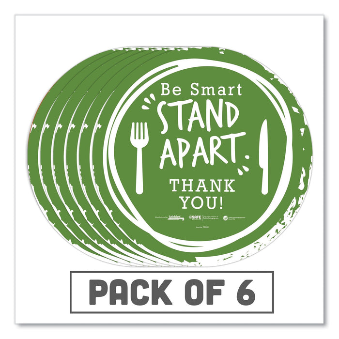 Tabbies BeSafe Messaging Floor Decals, Be Smart Stand Apart; Knife/Fork; Thank You, 12" Dia., Green/White, 6/Carton