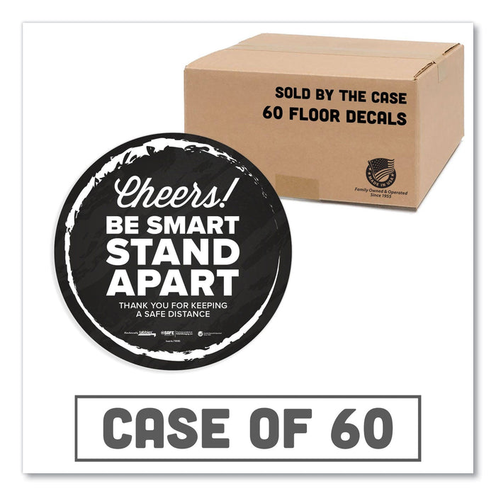 Tabbies BeSafe Messaging Floor Decals, Cheers;Be Smart Stand Apart;Thank You for Keeping A Safe Distance, 12" Dia, Black/White, 60/CT
