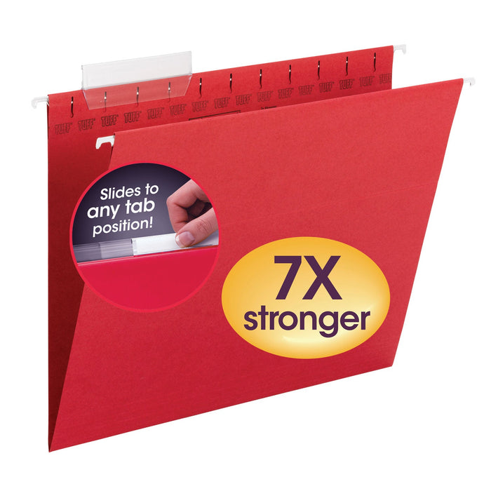 Smead TUFF Hanging Folders with Easy Slide Tab, Letter Size, 1/3-Cut Tabs, Red, 18/Box