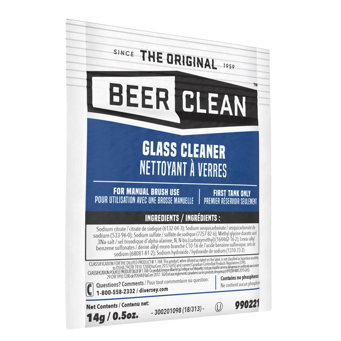 Diversey Beer Clean Glass Cleaner, Powder, 0.5 oz Packet, 100/Carton