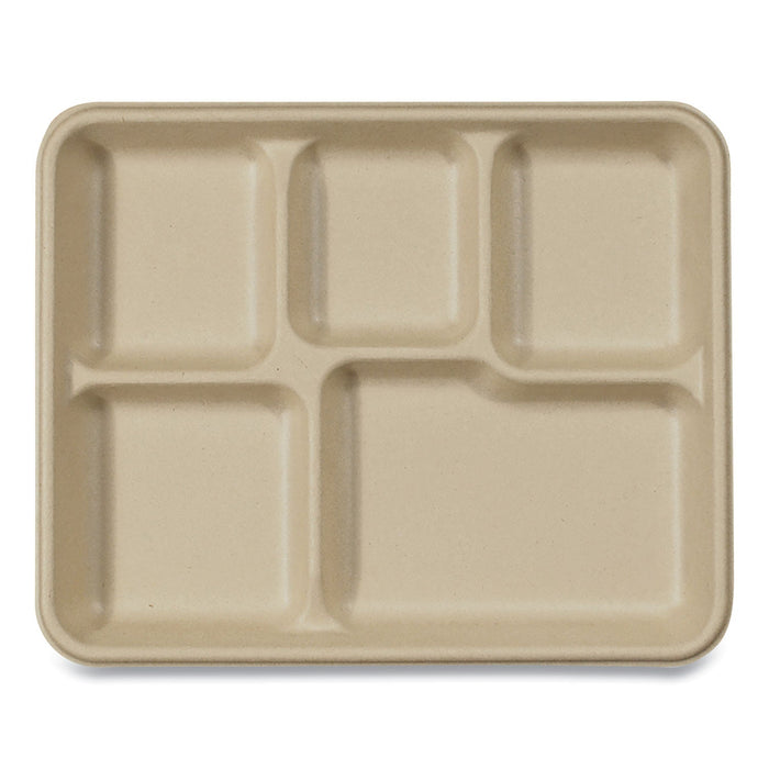 World Centric Fiber Trays, School Tray, 5-Compartments, 8.5 x 10.5 x 1, Natural, Paper, 400/Carton
