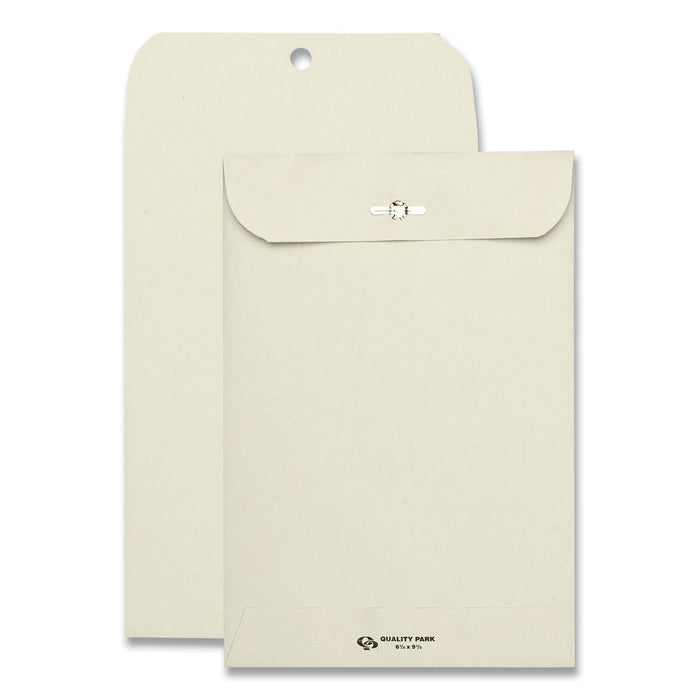 Quality Park Clasp Envelope, 28 lb Bond Weight Kraft, #63, Square Flap, Clasp/Gummed Closure, 6.5 x 9.5, Executive Gray, 100/Box