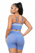 Seamless Striped Top and Biker Shorts Set by The House of Stylez