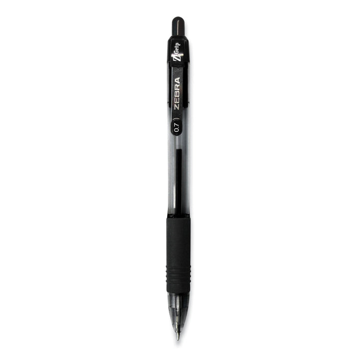 Zebra Z-Grip Ballpoint Pen, Retractable, Medium 0.7 mm, Black Ink, Black Tinted Barrel, 12/Pack