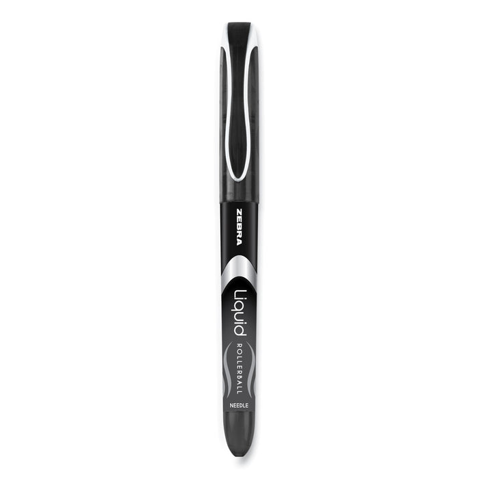 Zebra Liquid Ink Roller Ball Pen, Stick, Extra-Fine 0.5 mm, Black Ink, Black Barrel, 12/Pack