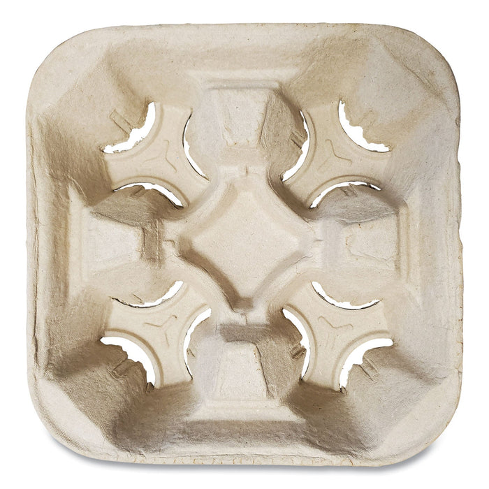 GN1 Molded Fiber Cup Carrier, 8 oz to 32 oz, Four Cups, Kraft, 300/Carton