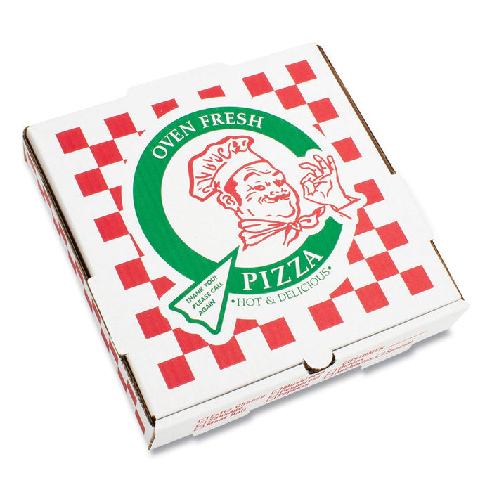 PIZZA Box Corrugated Kraft Pizza Boxes, B-Flute, White/Red/Green, 18" Pizza, 18 x 18 x 1.88, Paper, 50/Carton