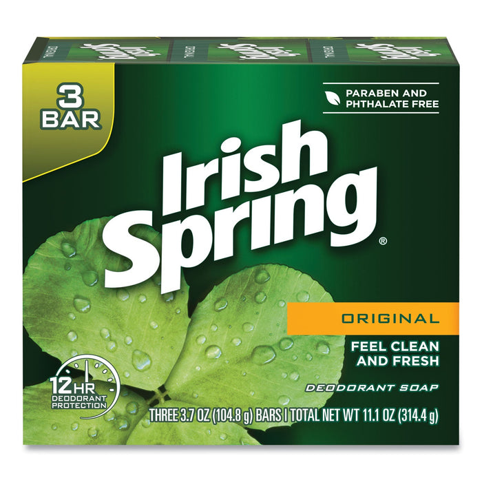 Irish Spring Bar Soap, Clean Fresh Scent, 3.75 oz, 3 Bars/Pack, 18 Packs/Carton