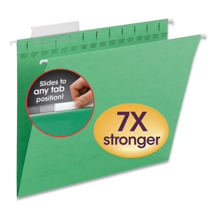 Smead TUFF Hanging Folders with Easy Slide Tab, Letter Size, 1/3-Cut Tabs, Green, 18/Box