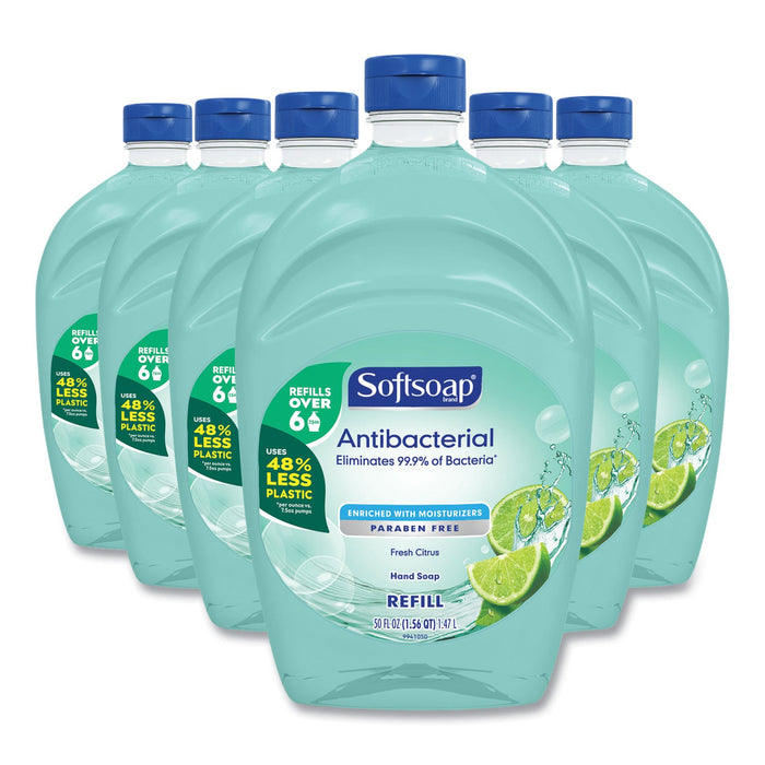 Softsoap Antibacterial Liquid Hand Soap Refills, Fresh, 50 oz, Green, 6/Carton