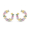 IGI Certified 3.34 Ct Multi Color Unheated Sapphire and Diamond 14K Yellow Gold Half Curved Hoop Earrings