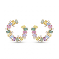 IGI Certified 3.34 Ct Multi Color Unheated Sapphire and Diamond 14K Yellow Gold Half Curved Hoop Earrings by Fine Color Jewels