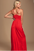 Lulus Renata Red Print Satin Maxi Dress, Size Medium by Vanessa Jane
