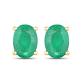 1.44 Ct Oval Green Zambian Emerald Prong 10K Gold Stud Earrings by Fine Color Jewels