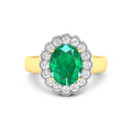 2.51 Ct Oval Green Zambian Emerald and White Diamond Prong 14k Gold Floral Halo Ring by Fine Color Jewels