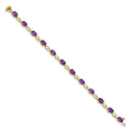 Oval Purple Amethyst & Diamond Prong 14K Yellow Gold Link Bracelet by Fine Color Jewels