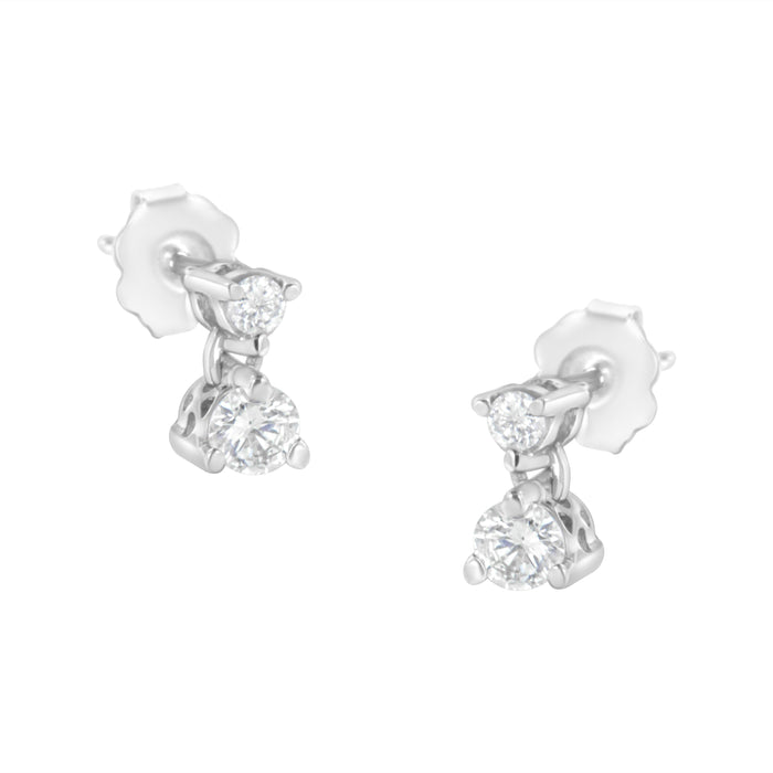 14KT White Gold 1/2 cttw Double Diamond Dangle Stud Earrings (H-I, I1-I2) by Bids.com
