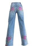 Rose Rhinestone Wide Jeans by The House of Stylez