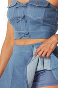 Giorgia Denim Top and Mini Skater Skort Set by The House of Stylez