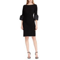 Ralph Lauren Womens Black Ruffled 3/4 Sleeve Crew Neck Knee Length Sheath Dress by Vanessa Jane