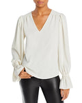 Aqua Long Sleeve V-Neck Top, US Small by Vanessa Jane