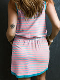 Stripe Contrast Casual Tank Dress - Pink by Boutique 23
