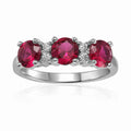 1.7 Ct Round Red Lab Created Ruby Prong Silver Three Stone Ring by Fine Color Jewels