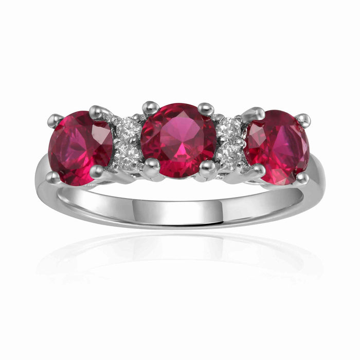 1.7 Ct Round Red Lab Created Ruby Prong Silver Three Stone Ring by Fine Color Jewels