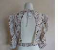 Free People Corset Style Puff Sleeve Floral Open Back Top, Beige, Size Large by Vanessa Jane