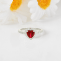 Heart Red Lab Grown Ruby Prong Sterling Silver Halo Ring by Fine Color Jewels