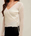 Pointelle Tie Waist Sweater Top - Off White by Boutique 23