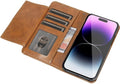 iPhone 14 Pro Max Protection Kit Bundle - Leather Folio Wallet Case with Tempered Glass Screen and Camera Protector (Brown) by Zerodamage Sahara Case LLC