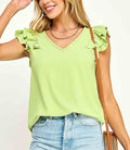 Veronica V Neck Ruffled Top - Lime by Boutique 23
