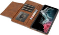 Bundle: Folio Brown Leather Wallet Case with Tempered Glass Screen and Camera Protector - Samsung Galaxy S23 by Zerodamage Sahara Case LLC