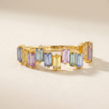 IGI Certified 1.02 Ct Baguette Multi Color Unheated Sapphire Prong 14K Yellow Gold Asymmetrical Engagement Ring by Fine Color Jewels
