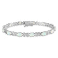 Oval White Genuine Opal & Diamond Prong Sterling Silver Infinity Link Bracelet by Fine Color Jewels