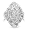 .925 Sterling Silver & 1-1/8 Cttw Diamond Marquise Shaped Cluster Triple Halo Knot Cocktail Fashion Ring (I-J Color, I2-I3 Clarity) - Size 6 by Bids.com