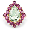 14K Yellow Gold Plated 7.21 Carat Genuine Green Amethyst and Rhodolite .925 Sterling Silver Ring by Bids.com