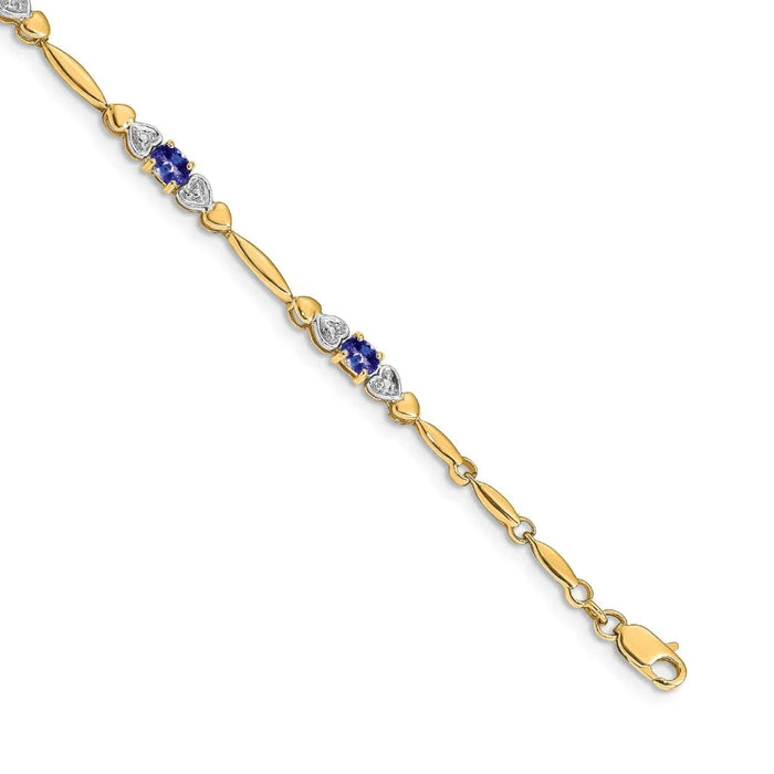 Genuine Purple Tanzanite 14K Yellow Gold Heart Bracelet by Fine Color Jewels