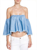 Mustard Seed Chambray Off-the-shoulder Top, Size Small by Vanessa Jane