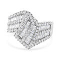 14K White Gold 1-1/2 Cttw Round and Baguette Diamond Bypass Cocktail Ring Band (H-I Color, SI1-SI2 Clarity) - Size 7 by Bids.com