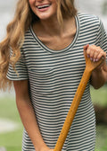 Jane Teal Stripe T-shirt Maxi Dress: S by Boutique 23